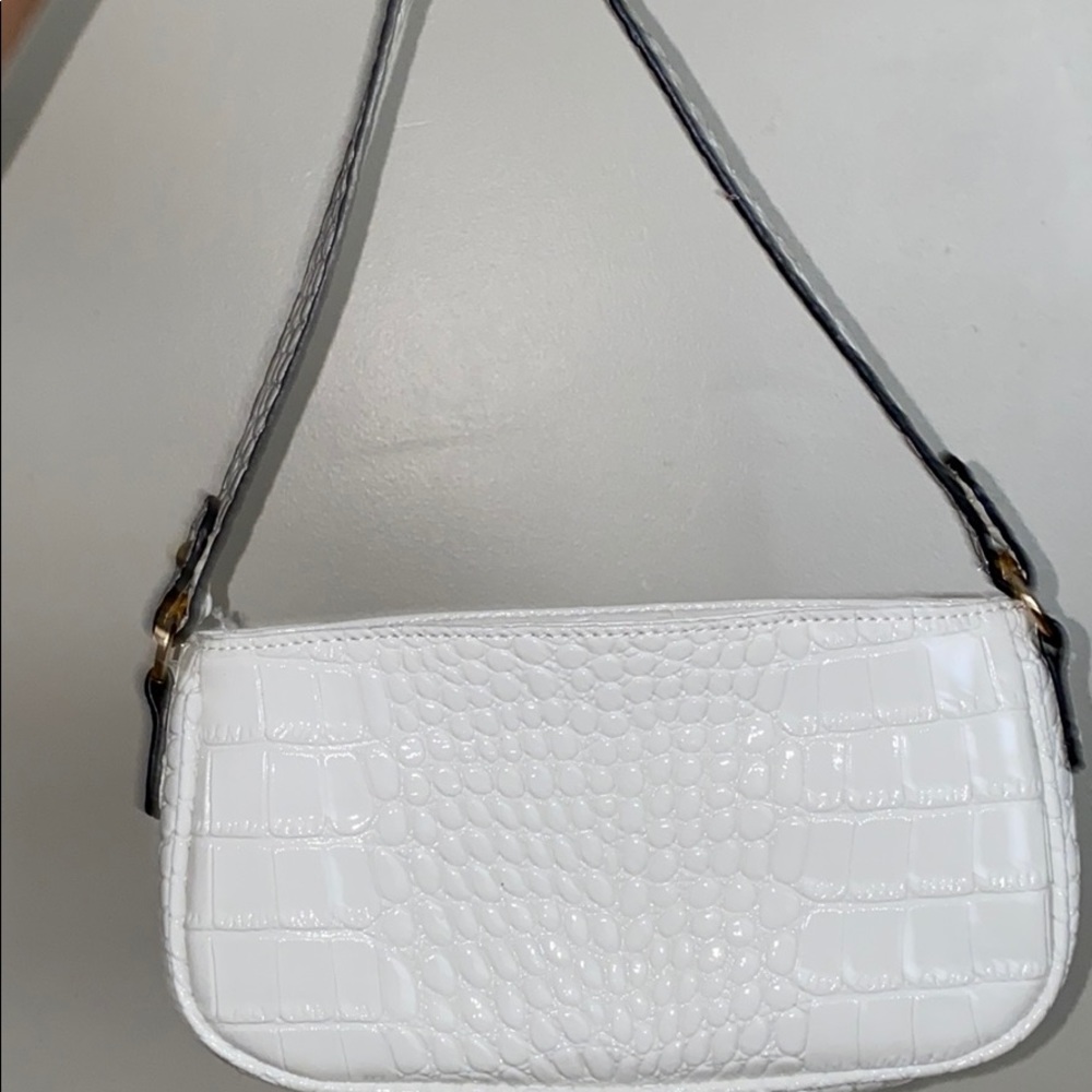 White Faux Crocodile Shoulder Bag
